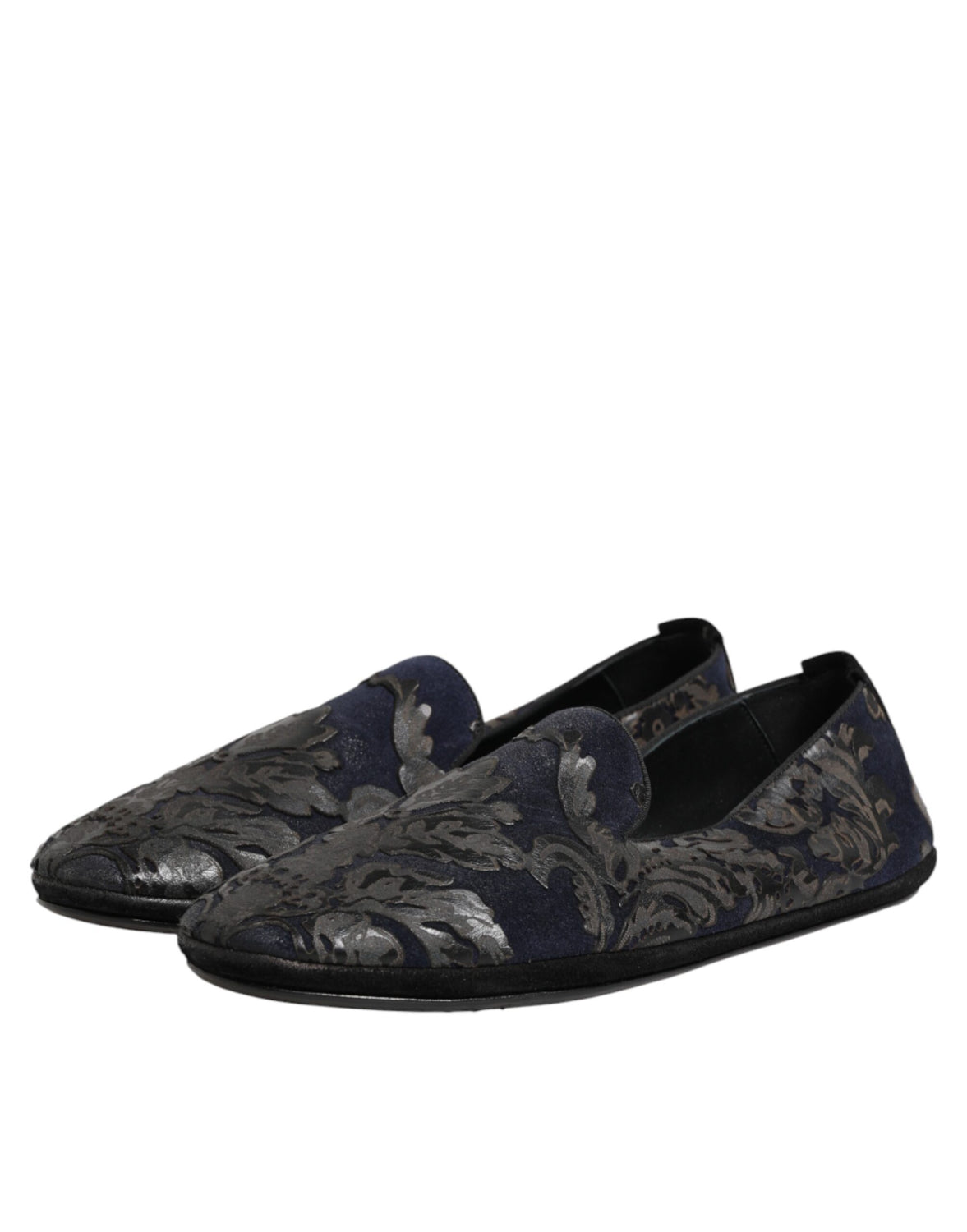 Black Jacquard Leather Slip On Loafers Shoes