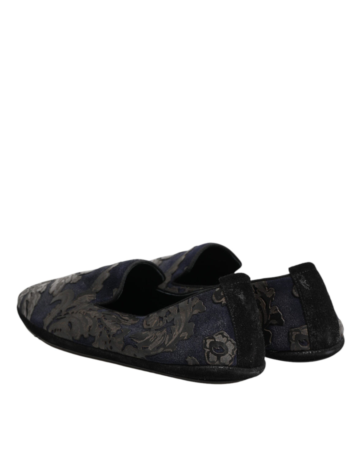 Black Jacquard Leather Slip On Loafers Shoes