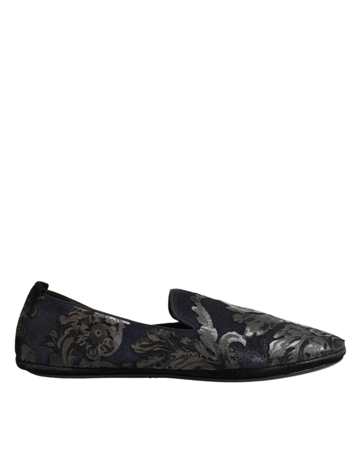 Black Jacquard Leather Slip On Loafers Shoes