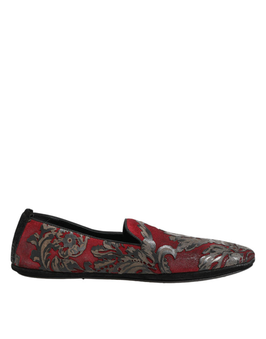 Bordeaux Jacquard Leather Slip On Loafer Shoes
