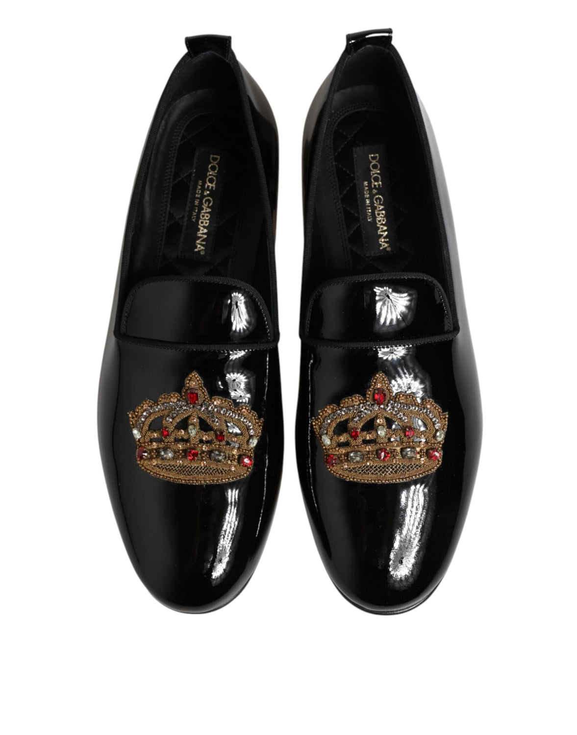 Black Leather Gold Crown Mens Loafers Shoes
