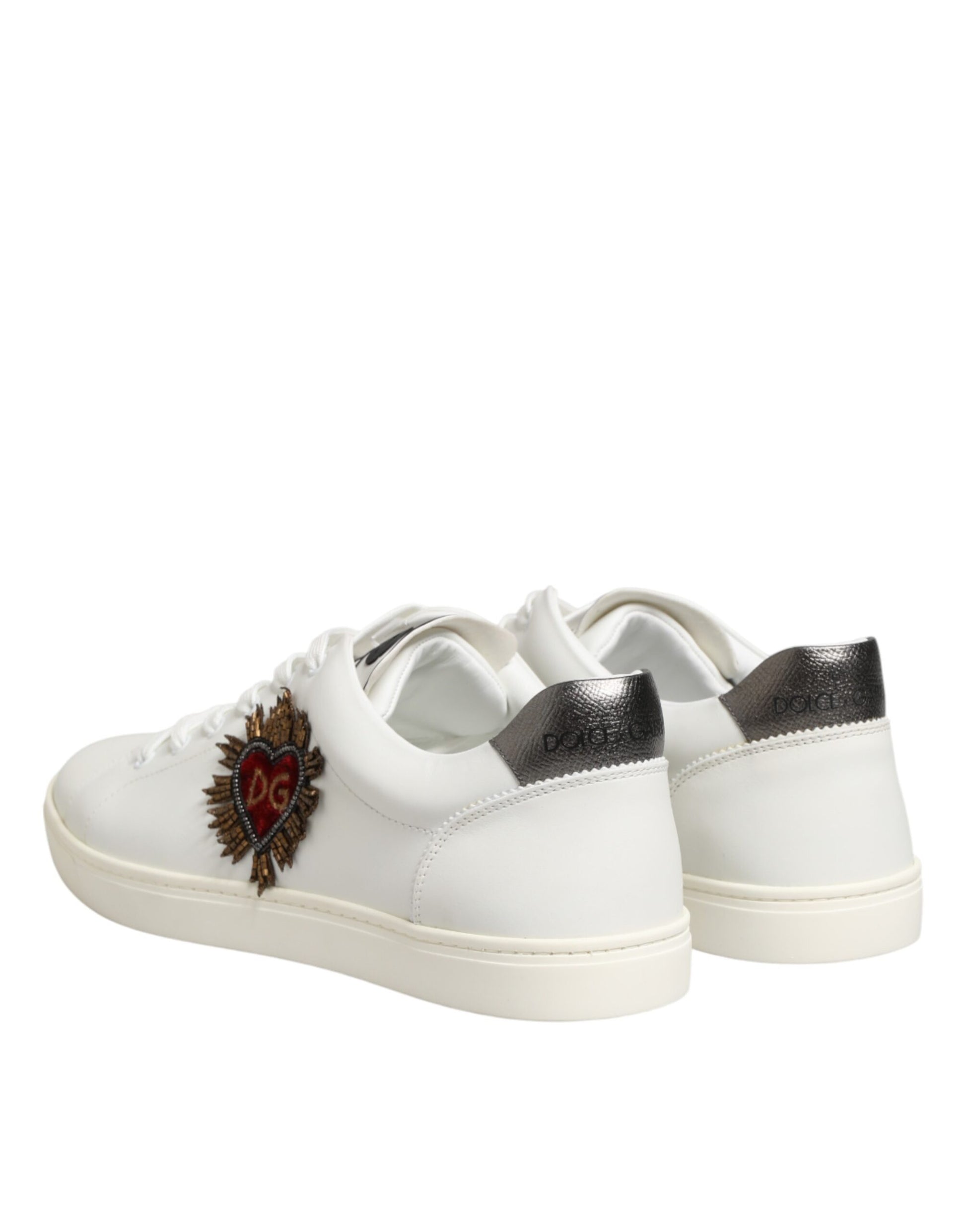 White Leather Heart Embellished Sneakers Shoes