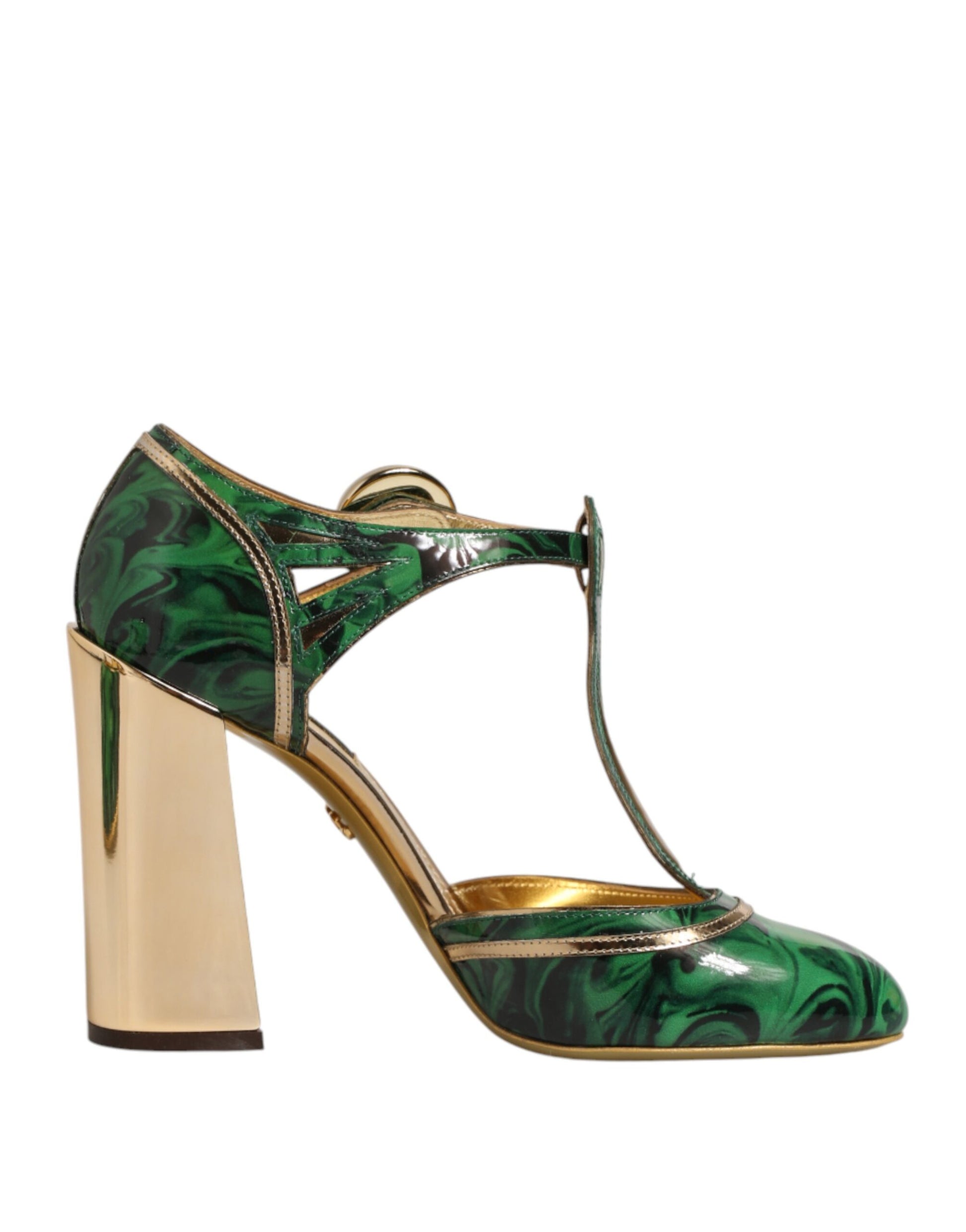 Green Leather T-STRAPS Heels Sandals Shoes