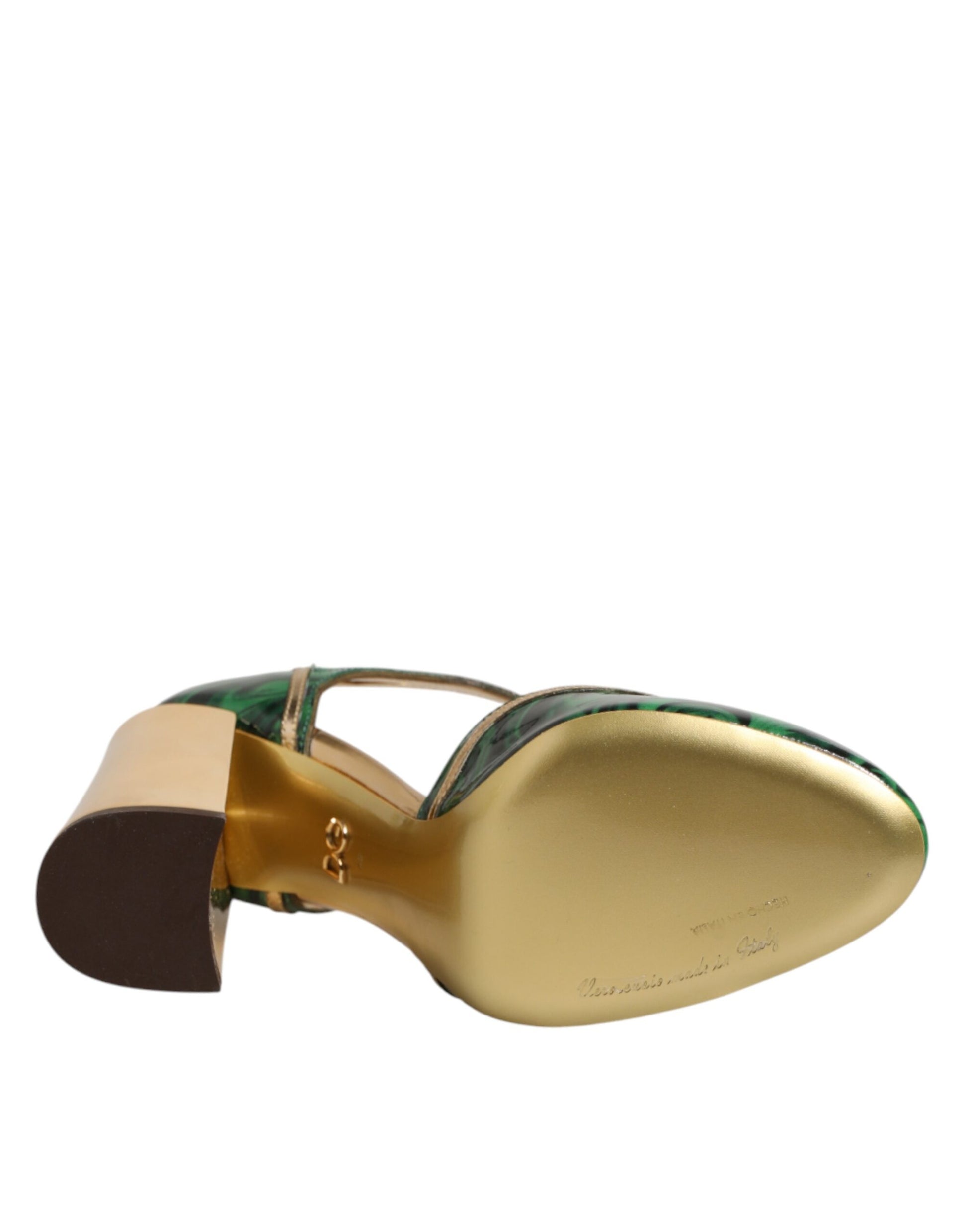 Green Leather T-STRAPS Heels Sandals Shoes