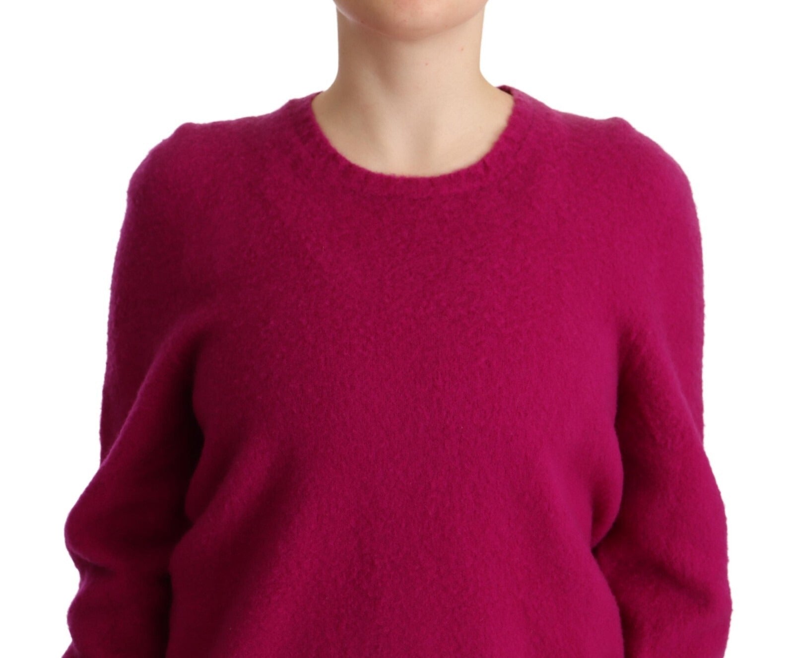 Dark Pink Long Sleeves Round Neck Pullover Sweater