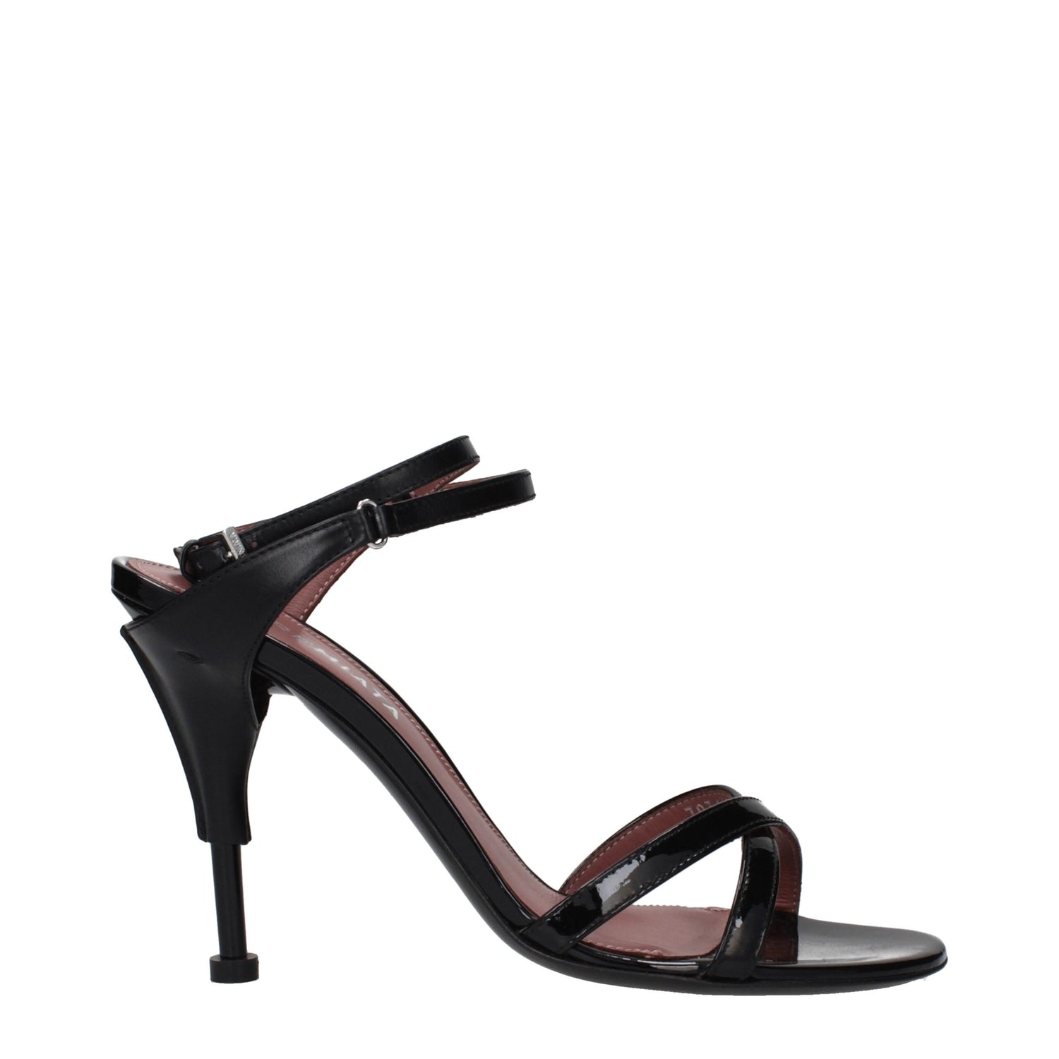 Black Leather Stiletto Heel Sandals
