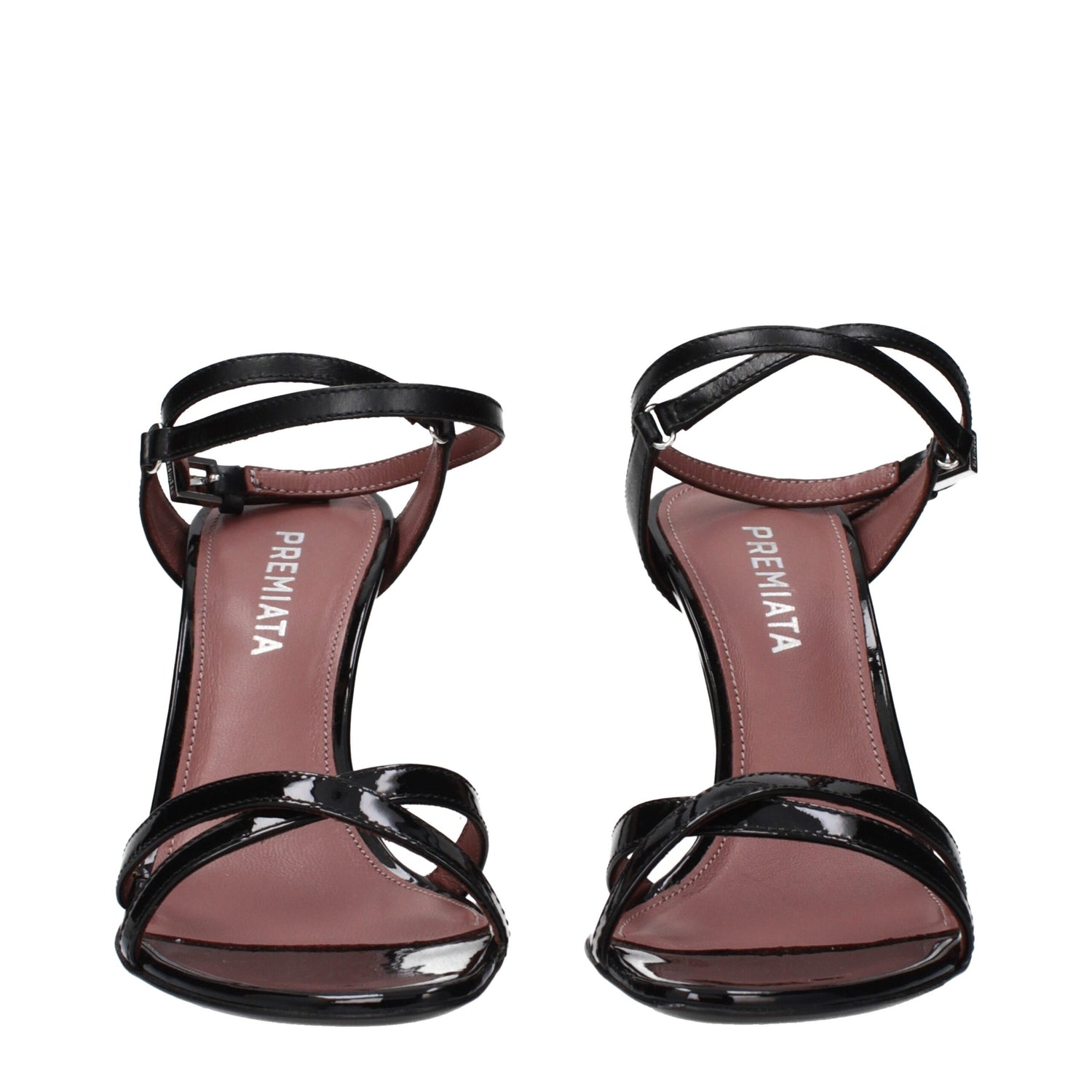 Black Leather Stiletto Heel Sandals