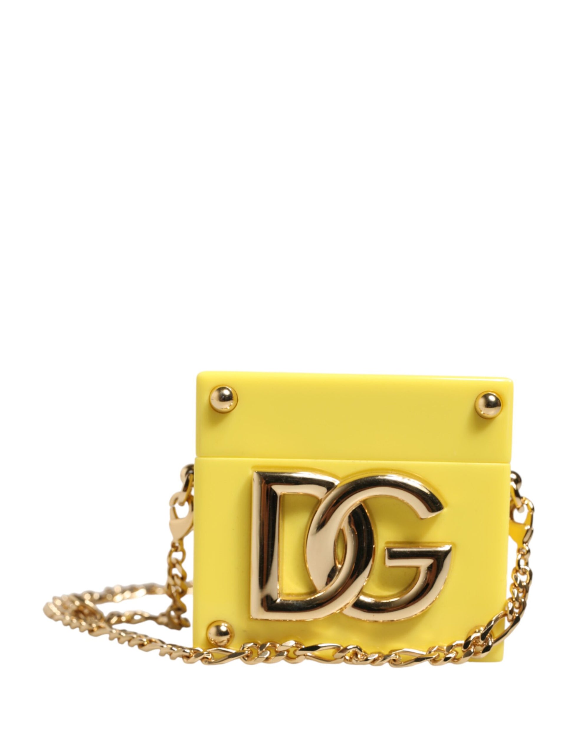 Yellow DG Logo Plaque Cover Gold Chain Airpods Case