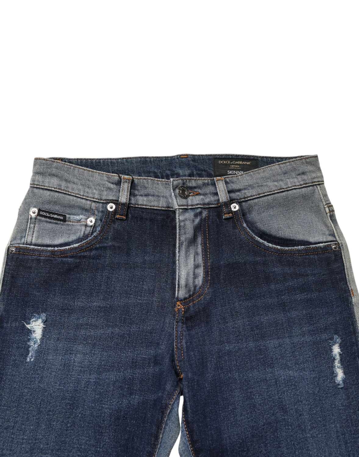 Blue Two Tone Cotton Men Skinny Denim Jeans