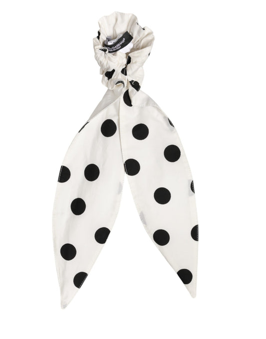 Scrunchie White Cotton Polka Dot Scarf Tie Accessory Hair