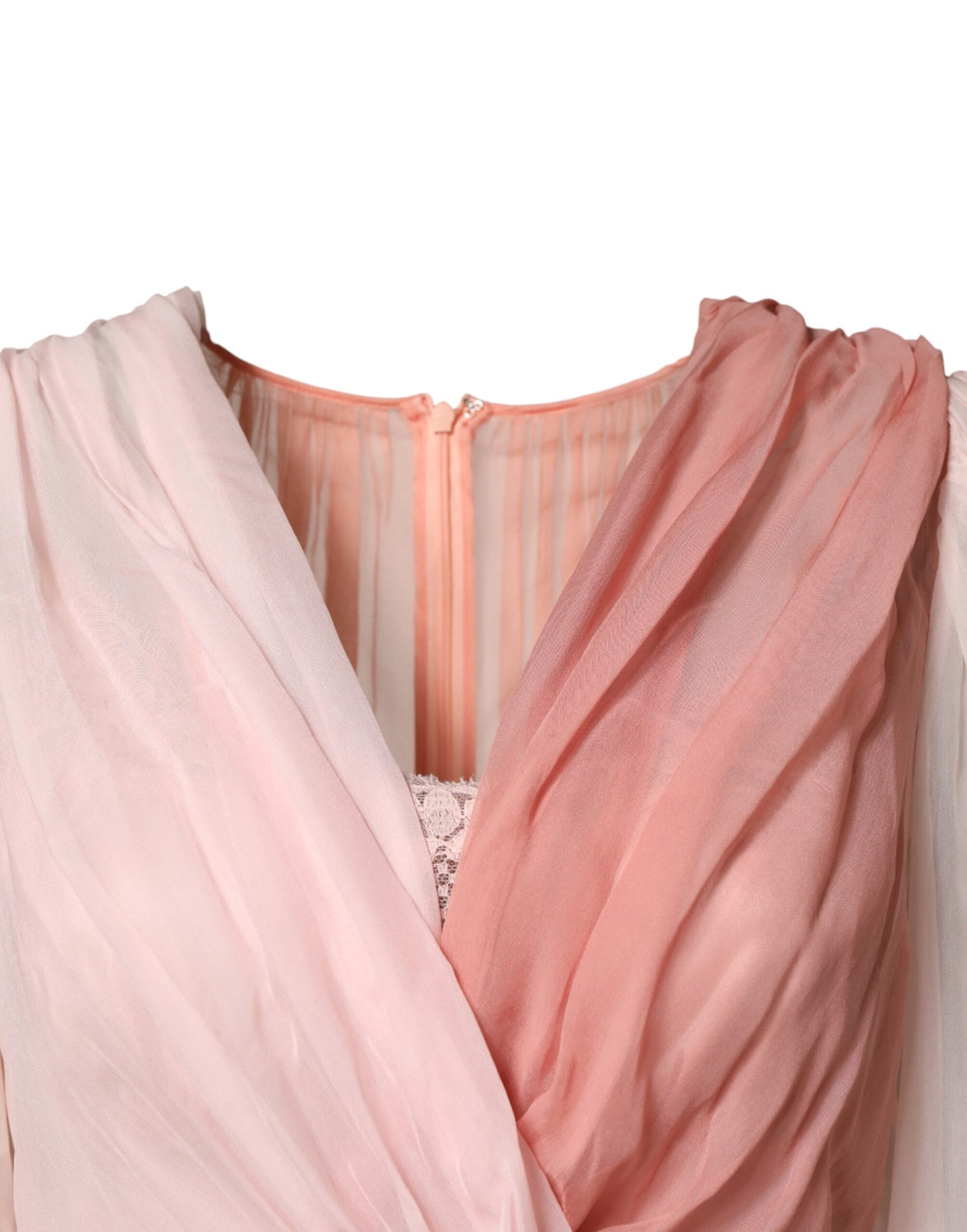 Pink Silk Tulle Long Sleeve V-neck Dress