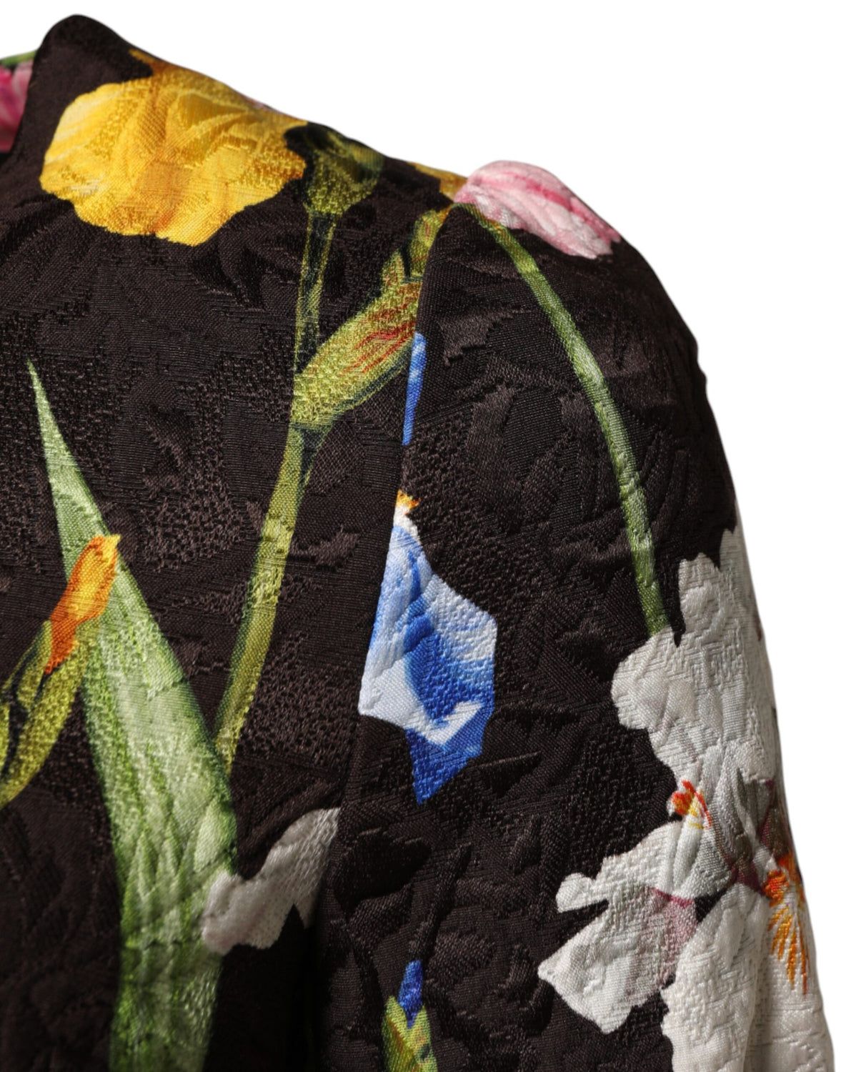 Black Floral Brocade A-line Mini Dress