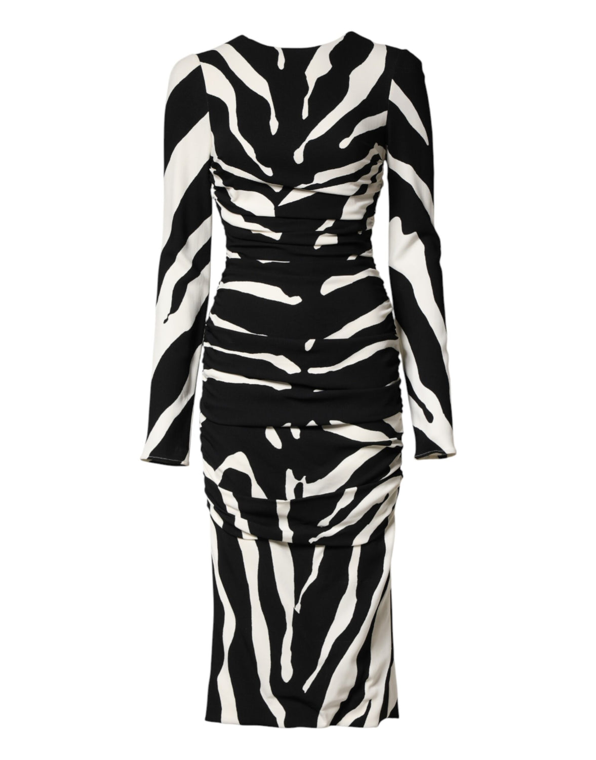 Black White Zebra Viscose Sheath Midi Dress