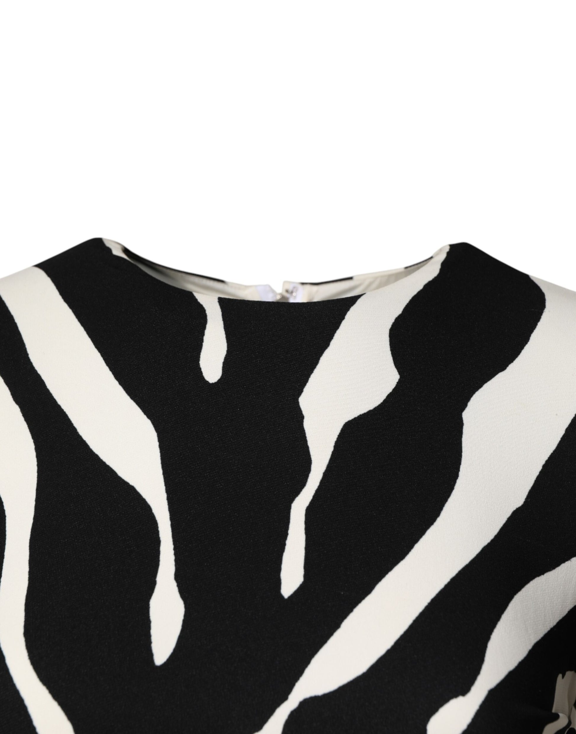 Black White Zebra Viscose Sheath Midi Dress