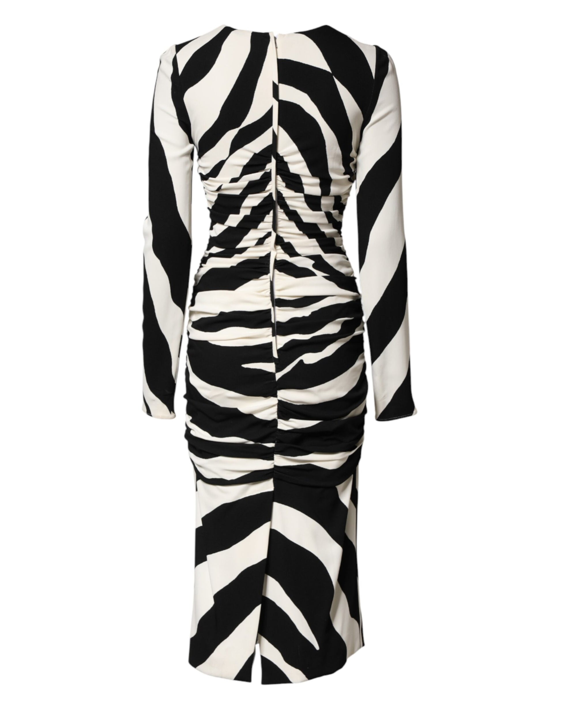 Black White Zebra Viscose Sheath Midi Dress