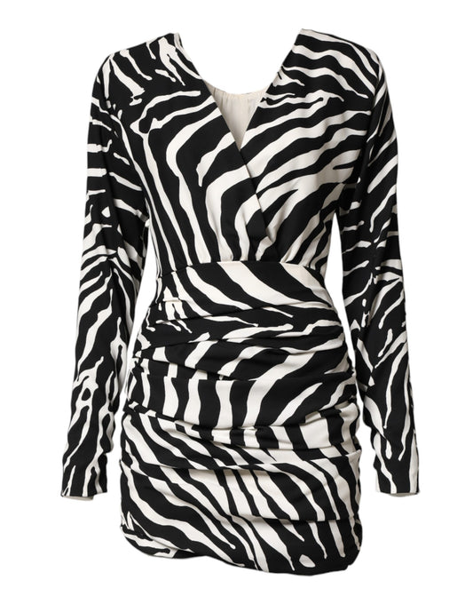 Black White Zebra Silk Sheath Mini Dress