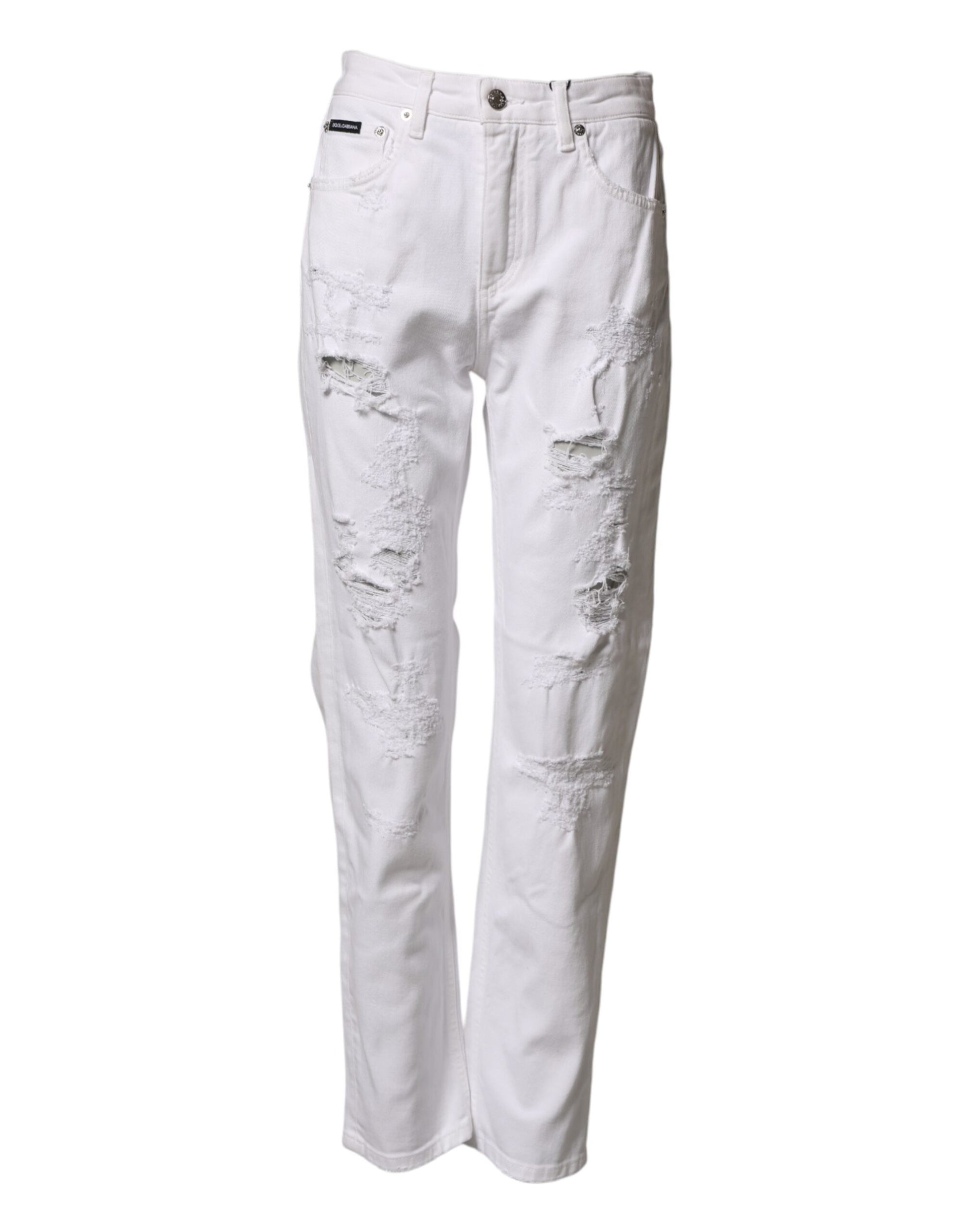 White Distressed Cotton BOYFRIEND Denim Jeans