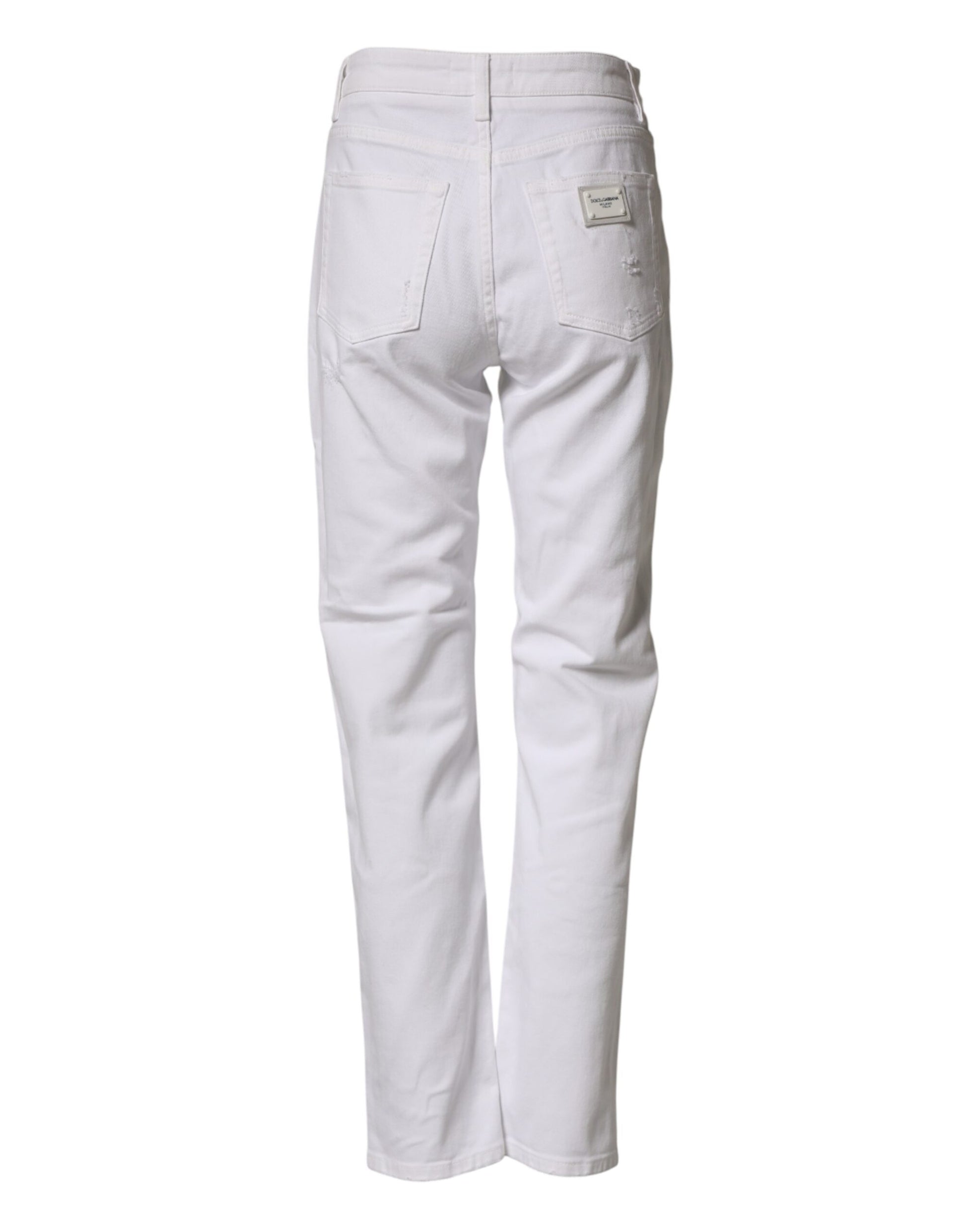 White Distressed Cotton BOYFRIEND Denim Jeans