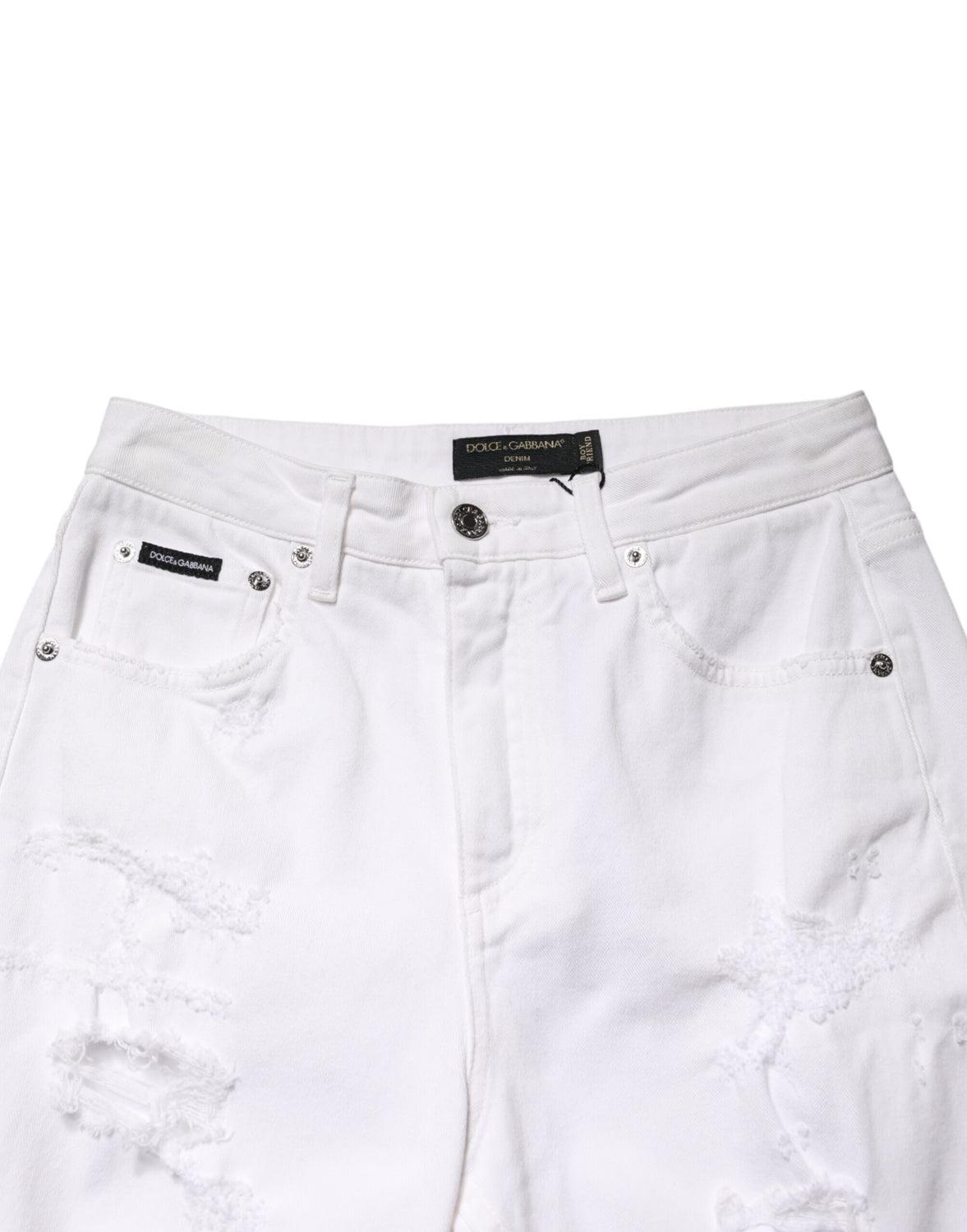 White Distressed Cotton BOYFRIEND Denim Jeans