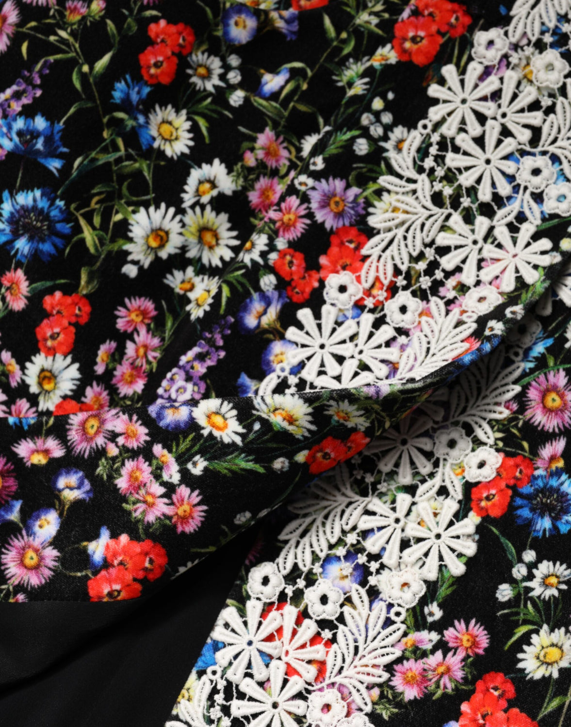 Black Floral Lace Cotton HighWaist Mini Skirt