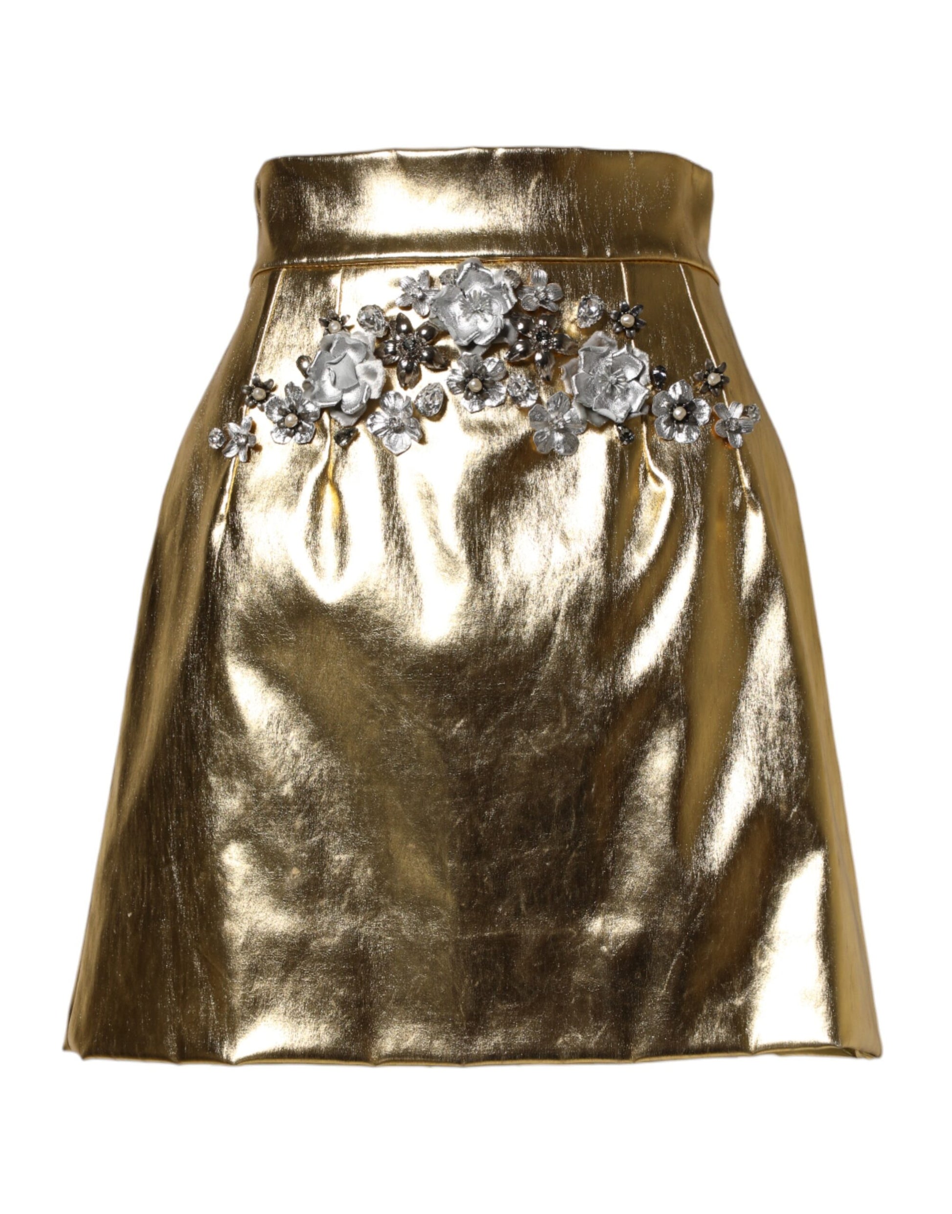 Gold Acetate Crystal High Waist Mini Skirt