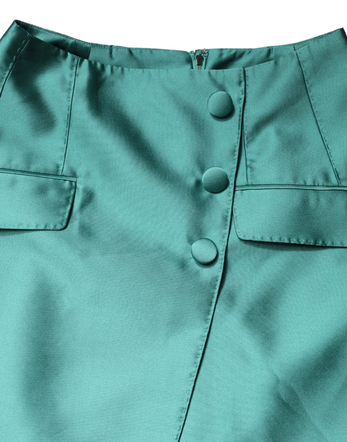 Green Polyester Button High Waist Mini Skirt