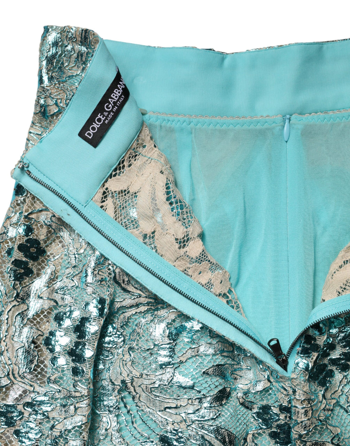 Blue Floral Brocade High Waist Mini Skirt