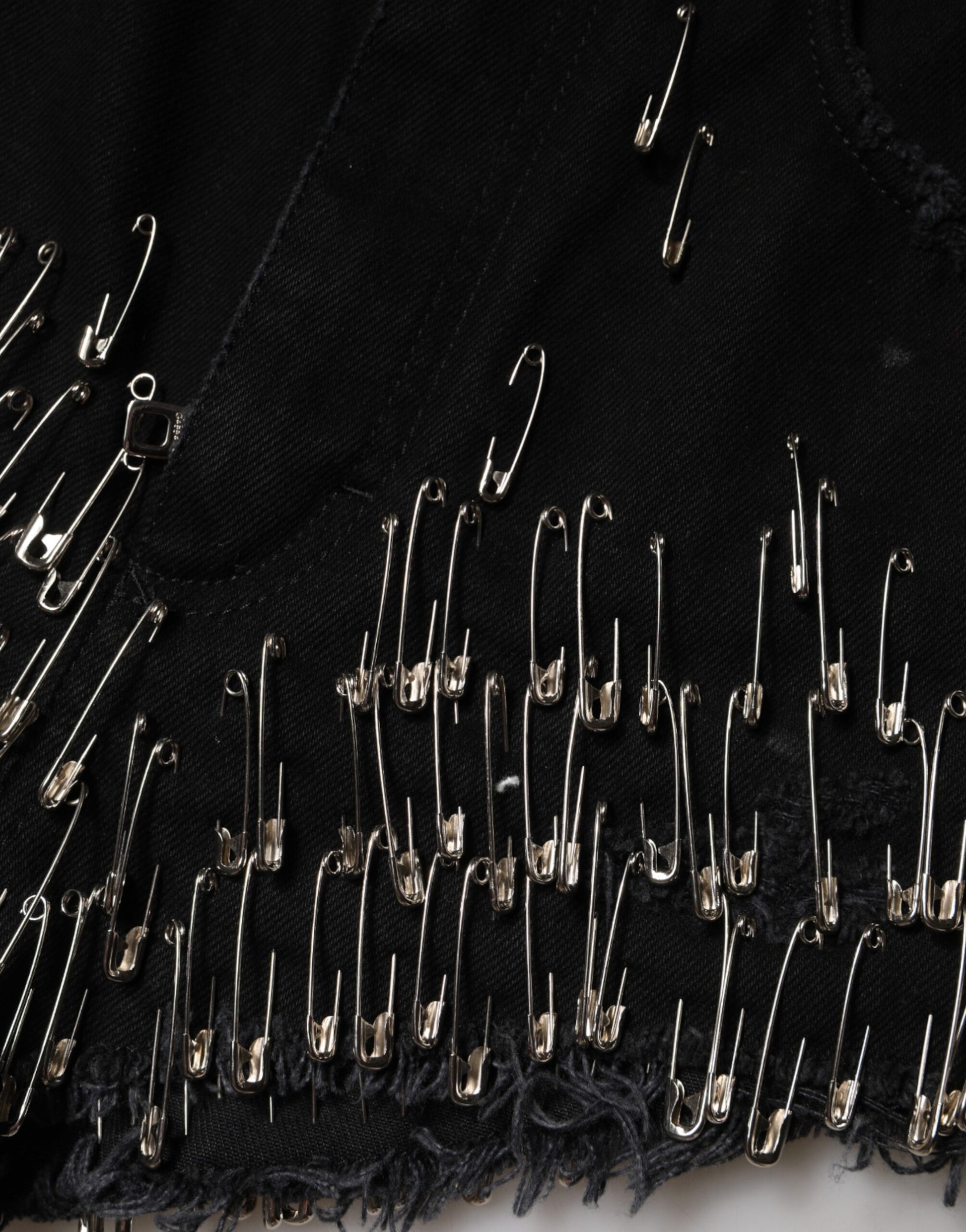 Black Pins Cotton Denim Hot Pants Shorts