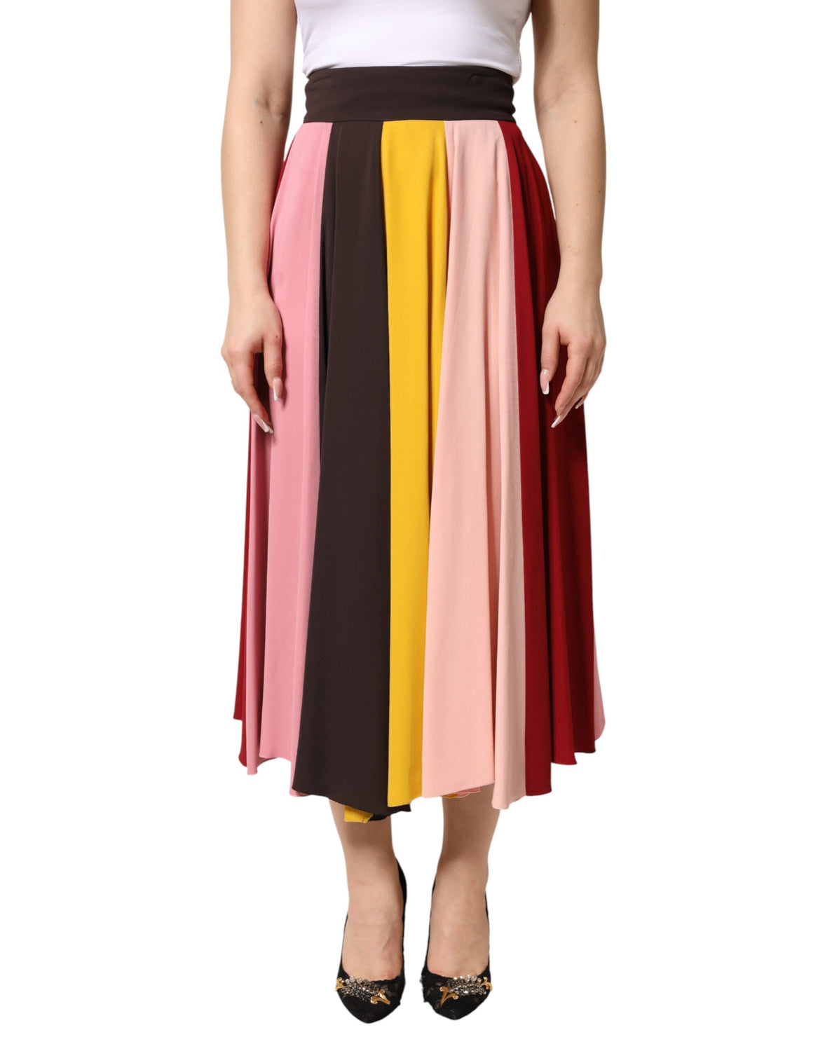 Multicolor Viscose High Waist Midi Skirt