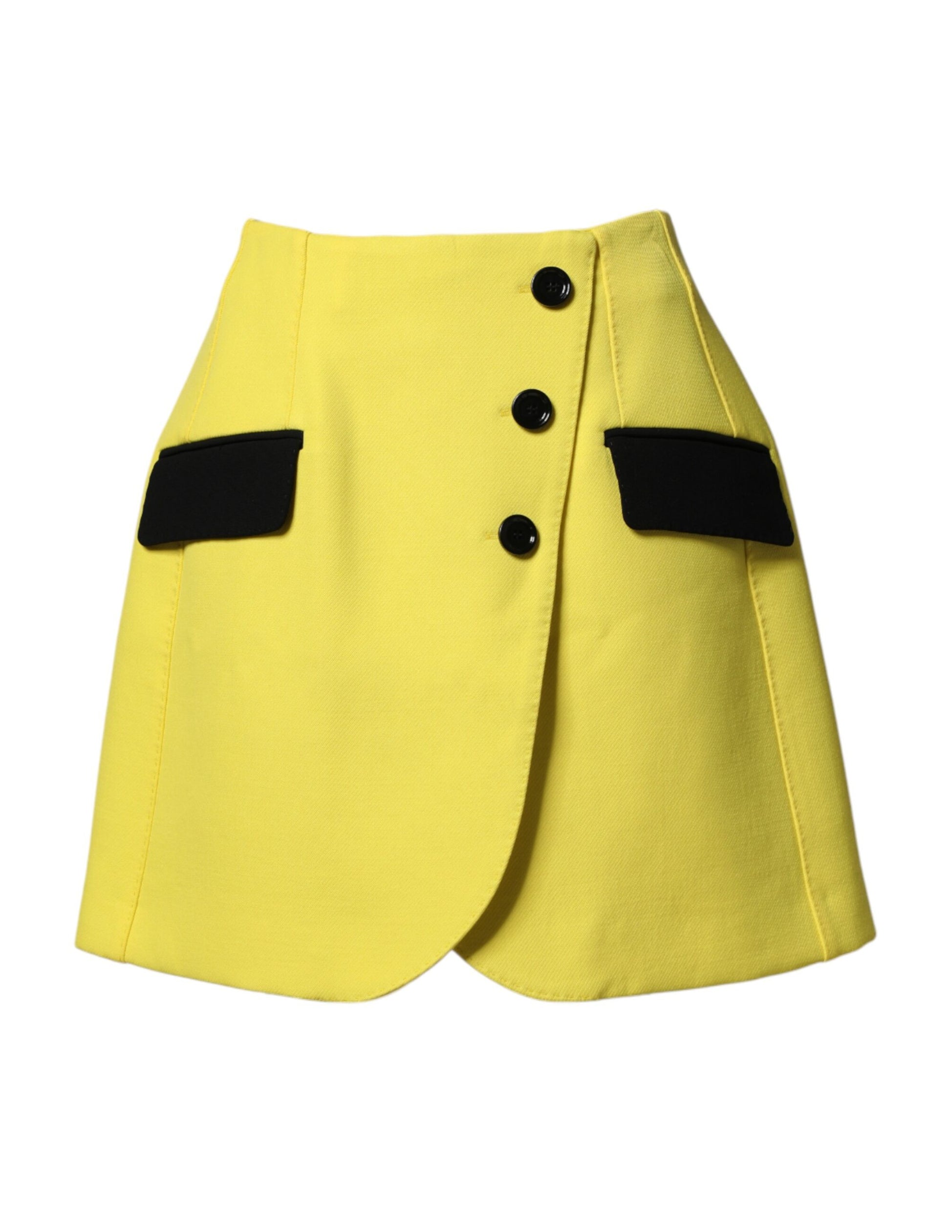 Yellow Wool Buttoned High Waist Mini Skirt