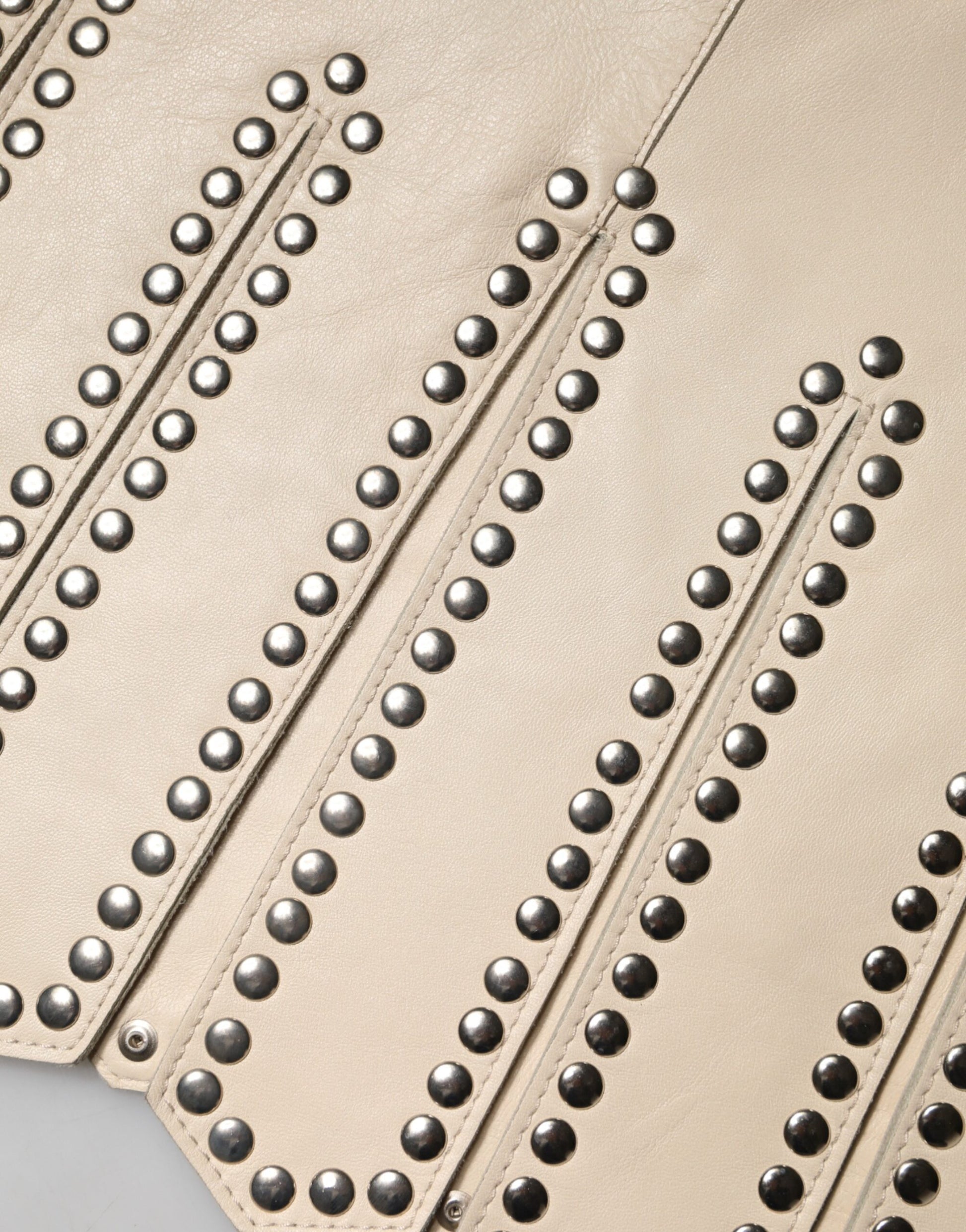 Beige Leather Studs Mid Waist Mini Skirt