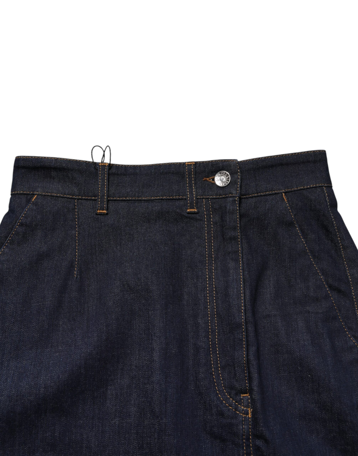 Dark Blue Cotton A-line Denim Midi Skirt