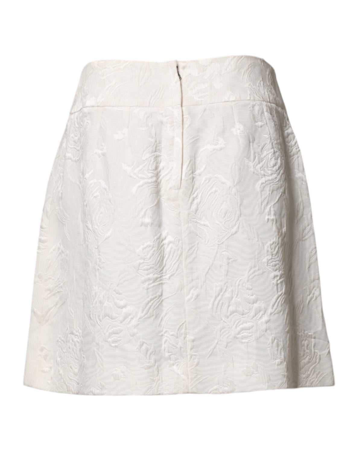 White Floral Brocade High Waist Mini Skirt