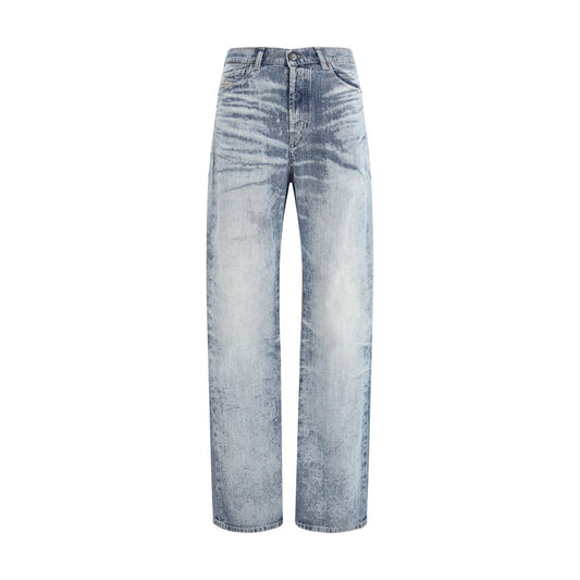 Blue Cotton Straight-Leg Jeans