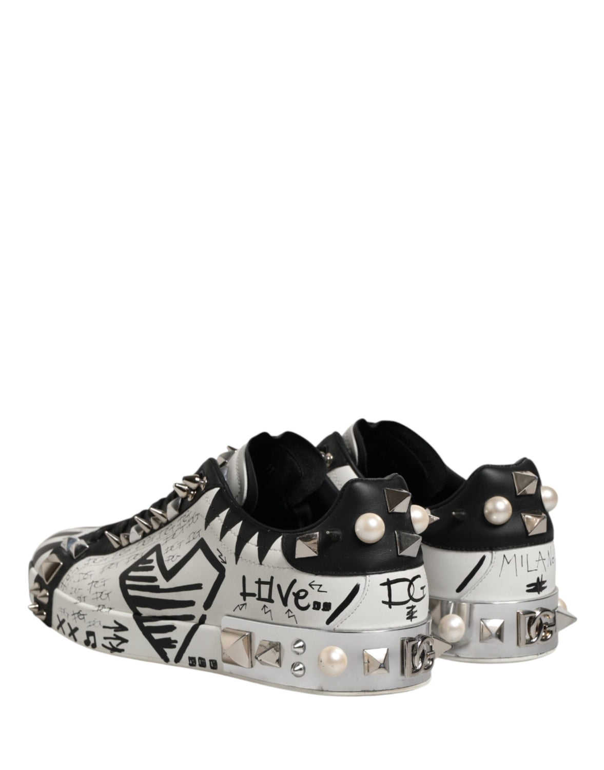 Black White Studded Low Top Sneakers Shoes