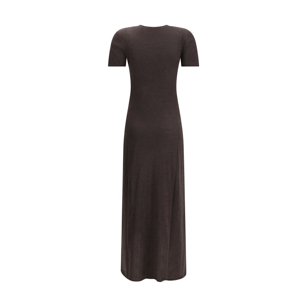 Brown Fleece Wool Long Dress