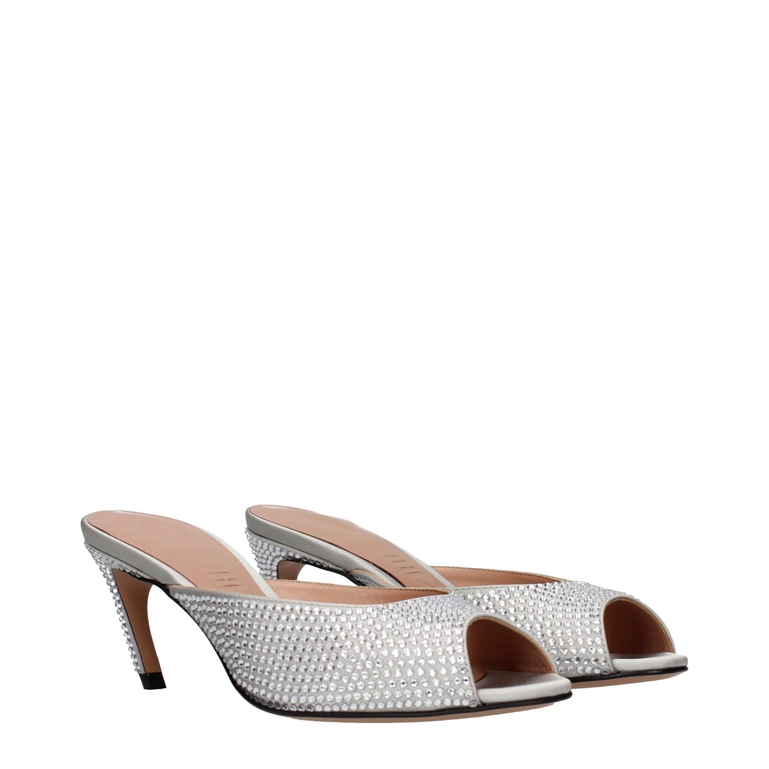 Gray Satin Stiletto Heel Sandals