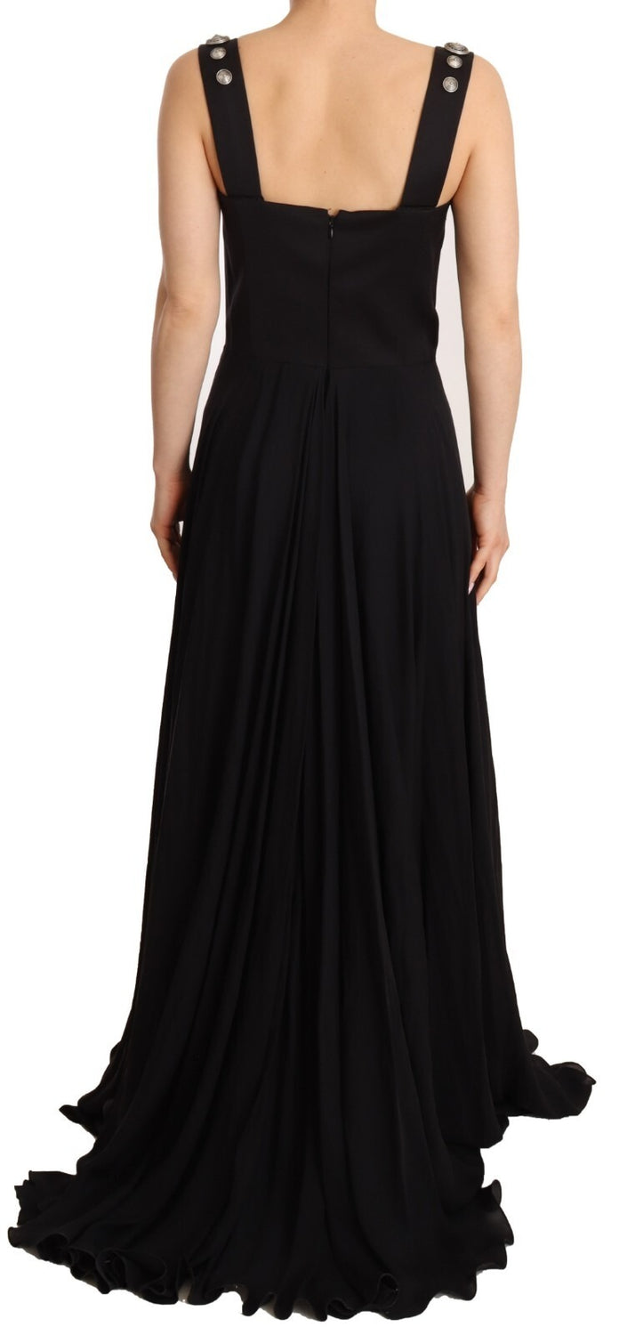 Silk Black Studded Sleeveless A-line Max Dress