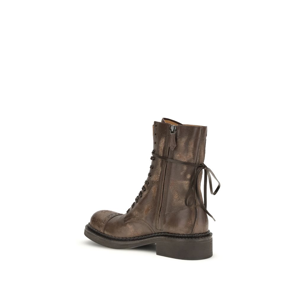 Brown Rubber Lace-Up Boots
