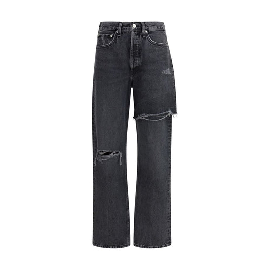 Black Recycled Cotton Straight-Leg Jeans