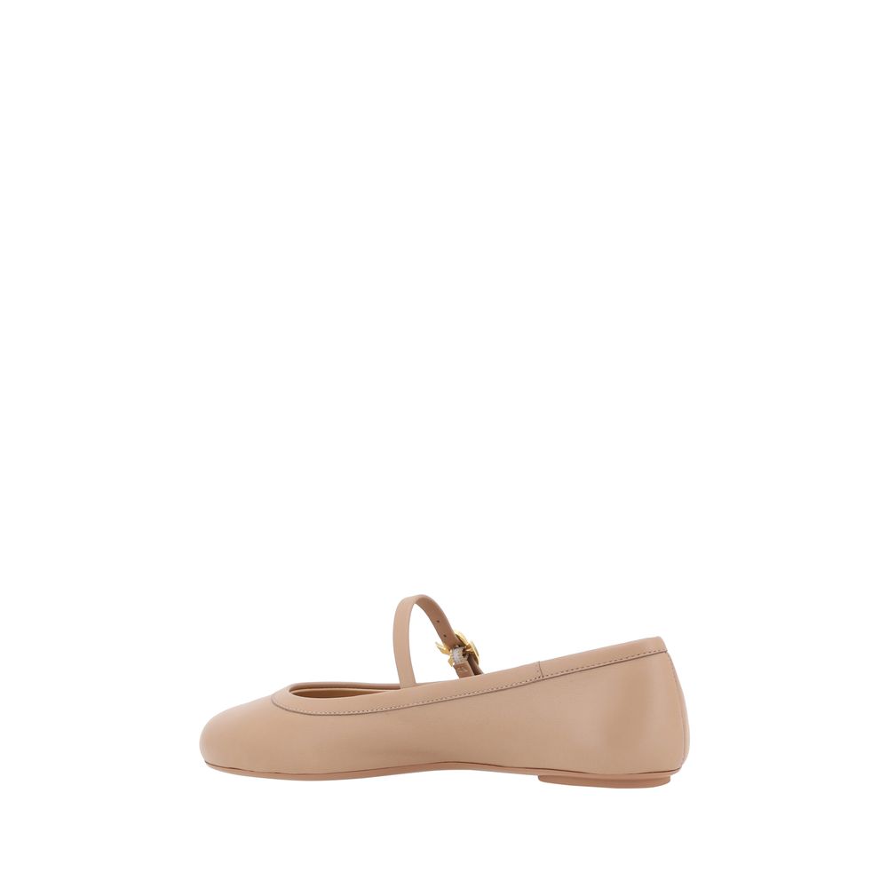 Beige Calf Leather Bos Taurus Ballet Flats
