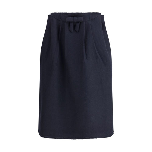 Blue Fleece Wool Midi Skirt