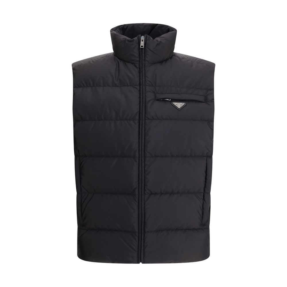 Black Recycled Polyamide Sleveless Jacket