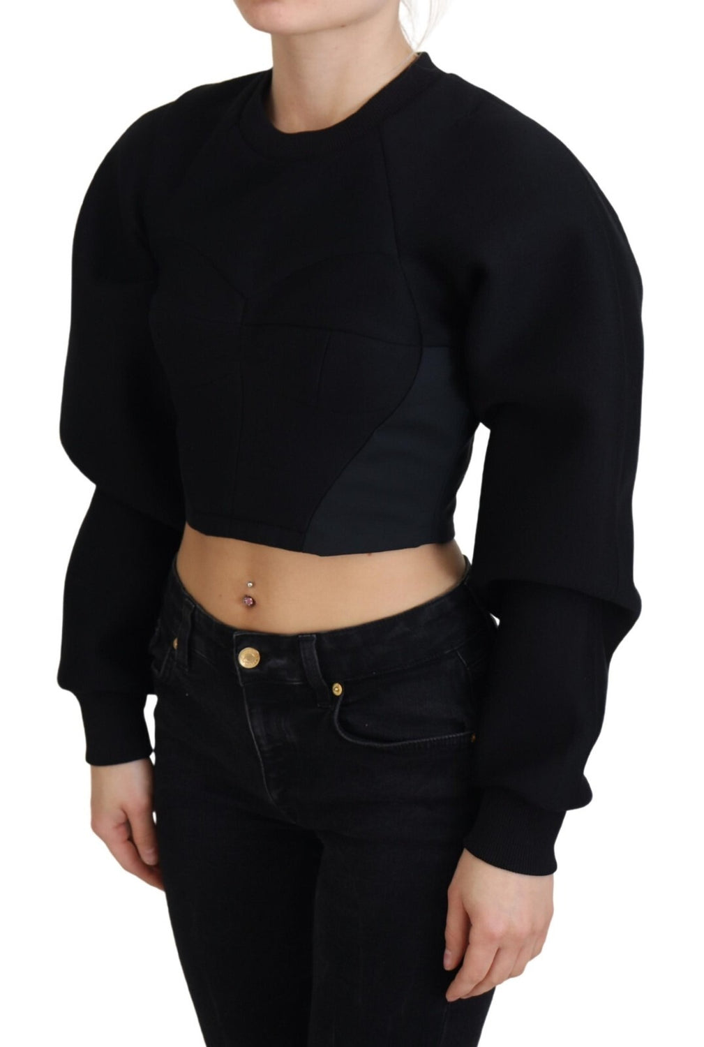 Black Cropped Zipper Back Sweatshirt Sweater