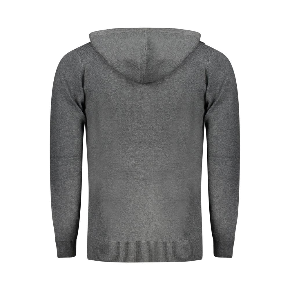 Gray Polyester Men's Hooded Cardigan