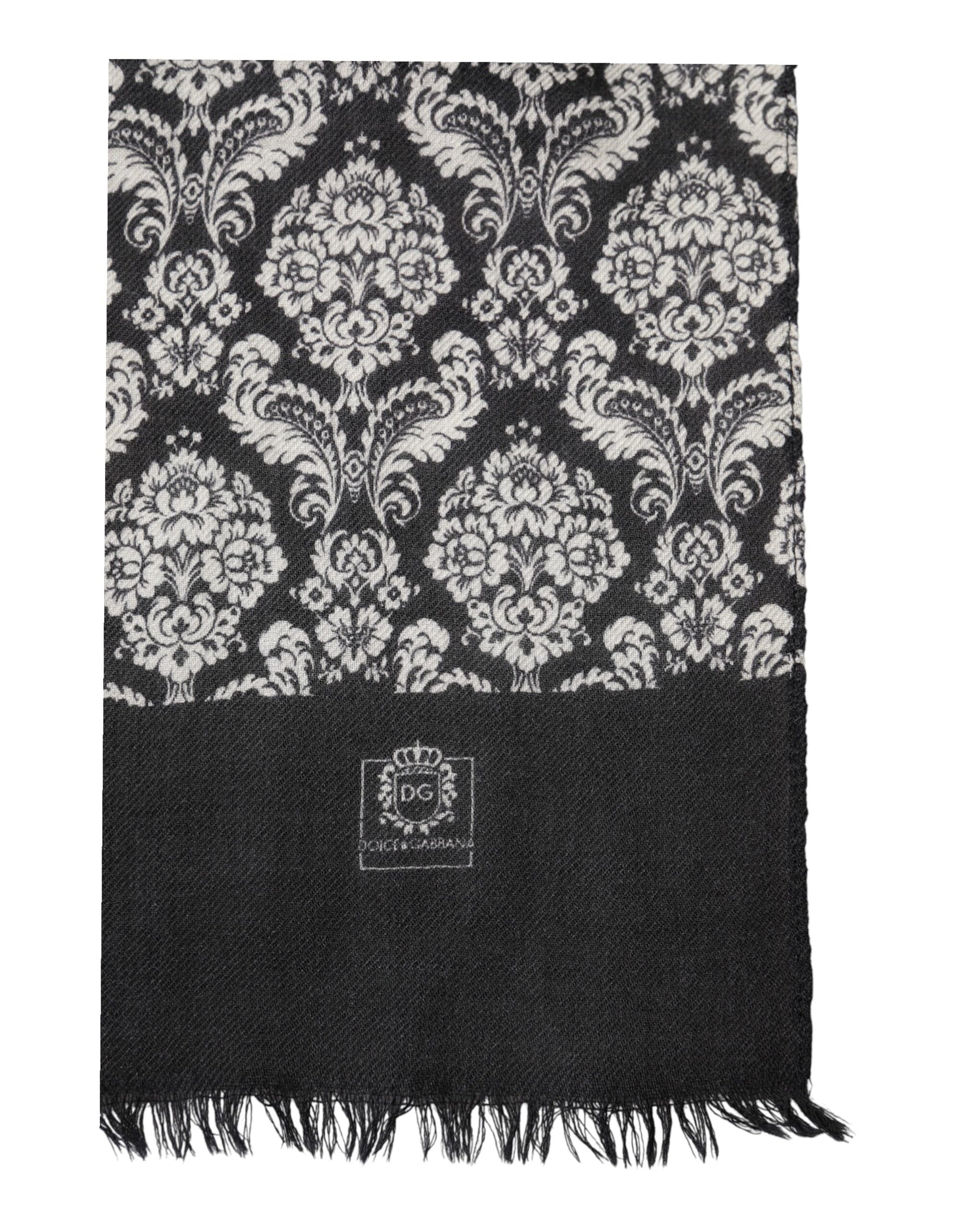 Black White Damask Patterned Lace Men Scarf