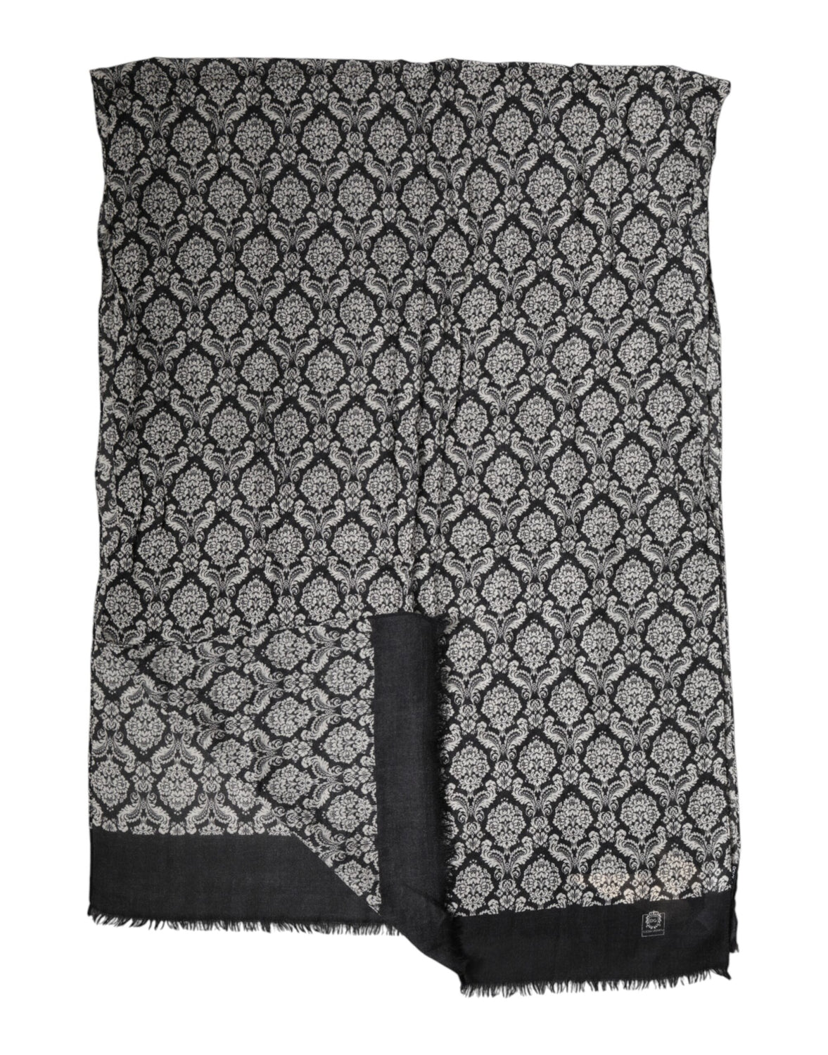 Black White Damask Patterned Lace Men Scarf