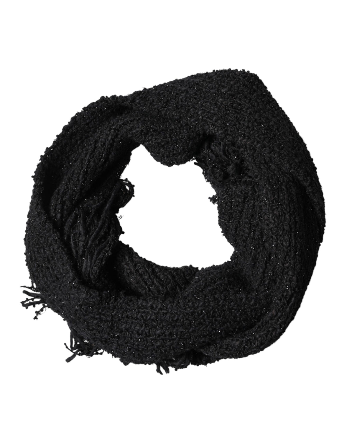 Black Cashmere Knit Shawl Fringes Scarf