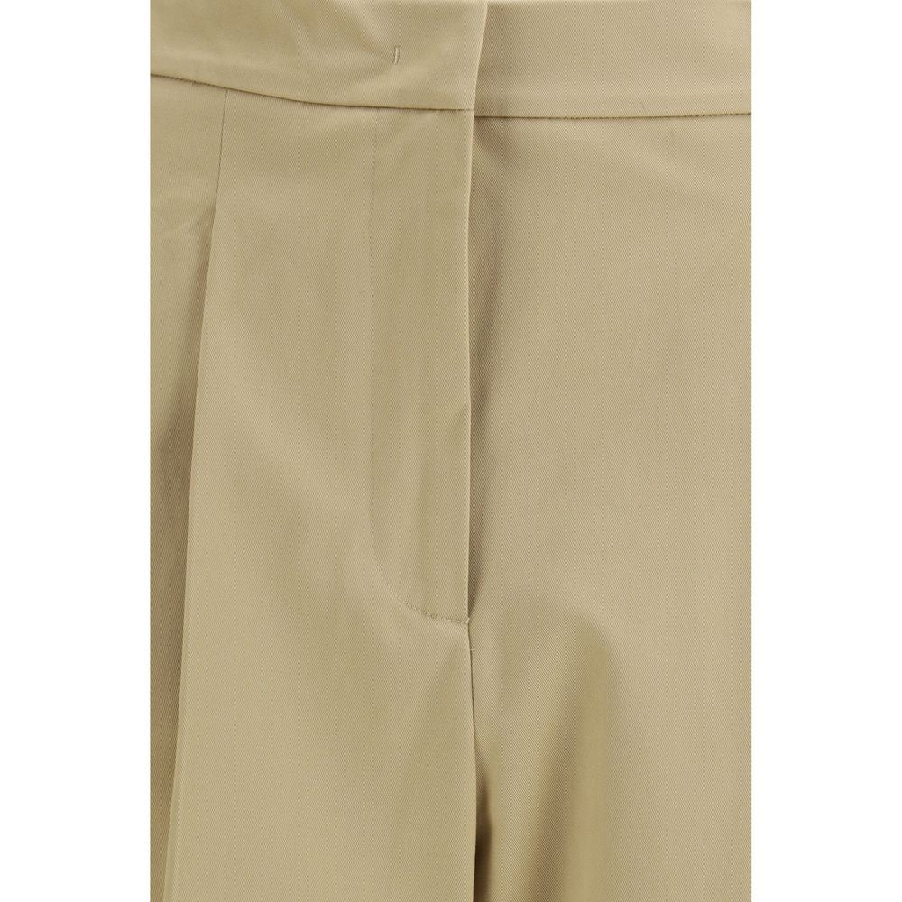 Beige Cotton Cropped Pants