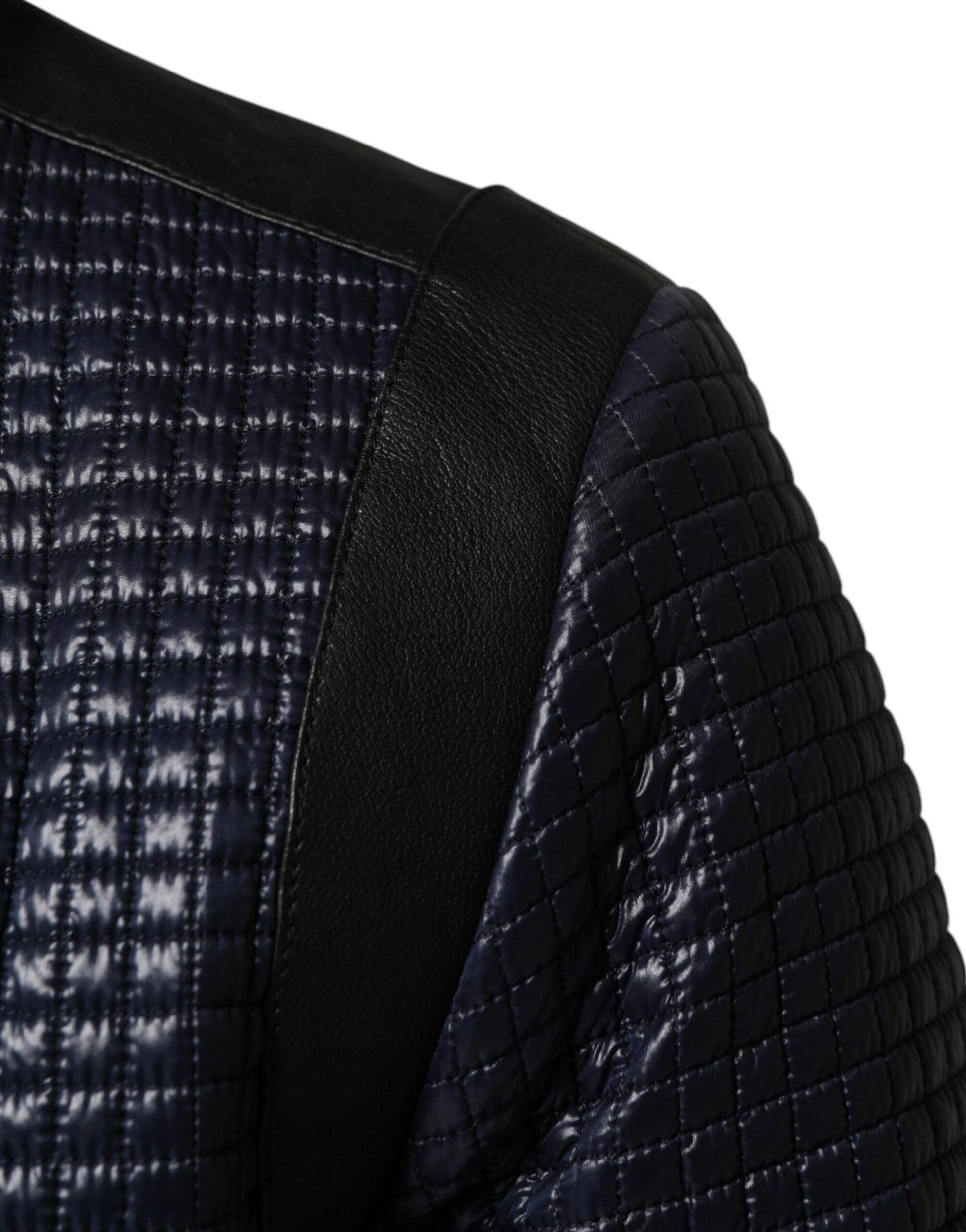 Blue Nylon Full Zip Bomber Men Jacket
